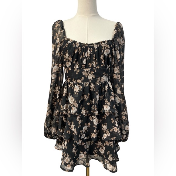 Altar'd State Dresses & Skirts - Altar’d State Long Sleeve‎ Floral Mini Dress Black New Girls Large Boho Flowy